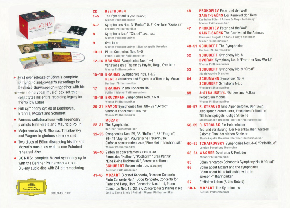 Karl B?hm / Complete Orchestral Music On Deutsche Grammophon (Box Set)(67CD+Blu-ray Audio)