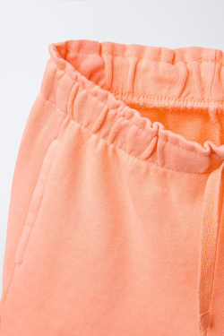 ZARA ОДНОТОННЫЕ ШОРТЫ С ВЫШИВКОЙ, НЕОНОВО-ОРАНЖЕВЫЙ