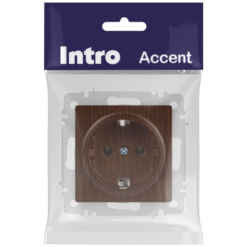 Розетка Intro Accent 6-202-10 2P+E Schuko 16А-250В IP20 СУ AL/CU венге | Intro