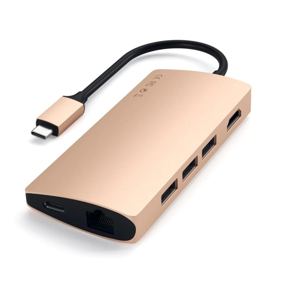 USB-Хаб Satechi Multiport V2 (USB-C) (ST-TCMA2) Подключение: встроенный кабель USB-C. Порты: USB-C (PD 3.1 115 Вт), USB-A 3.2 Gen 2, 2 USB-A 3.2 Gen 1, microSD, SD, HDMI (до 4K 60 Гц), Gigabit Ethernet
