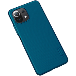 Тонкий жесткий чехол синего цвета (Peacock Blue) от Nillkin для Xiaomi Mi 11 Lite, серия Super Frosted Shield