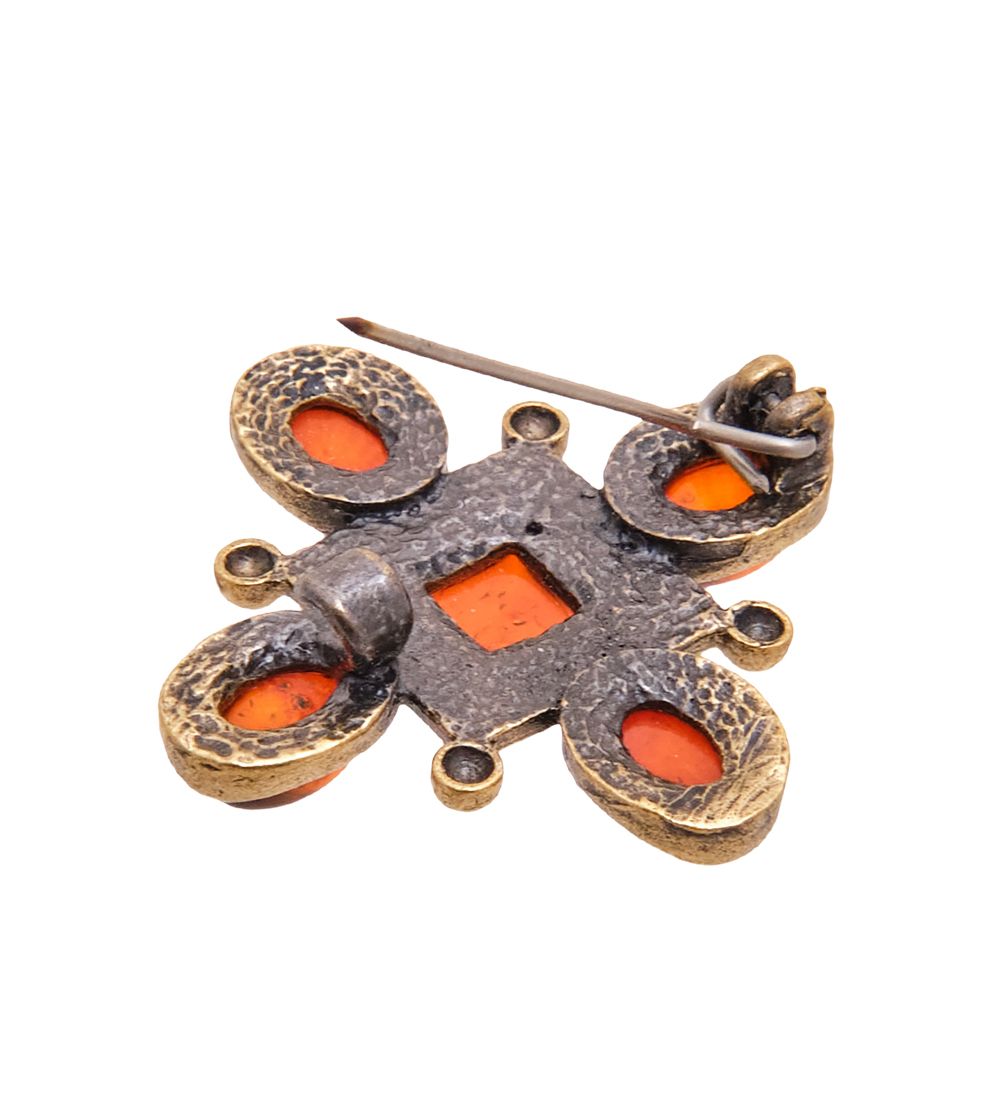 AM-3425 Брошь «Готика Квадро» (латунь, янтарь)