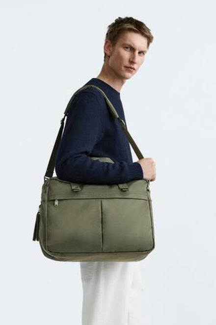 ZARA НЕЙЛОНОВЫЙ ПОРТФЕЛЬ, ЗЕЛЕНЫЙ ХАКИ