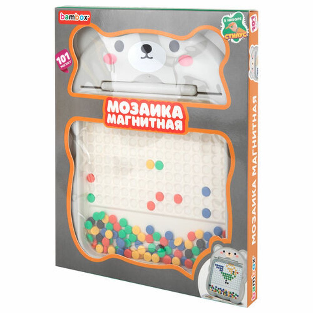 Мозаика магнитная развивающая для детей "Медвежонок", стилус, 101 магнит, 10 карточек, BAMBOX, 665891