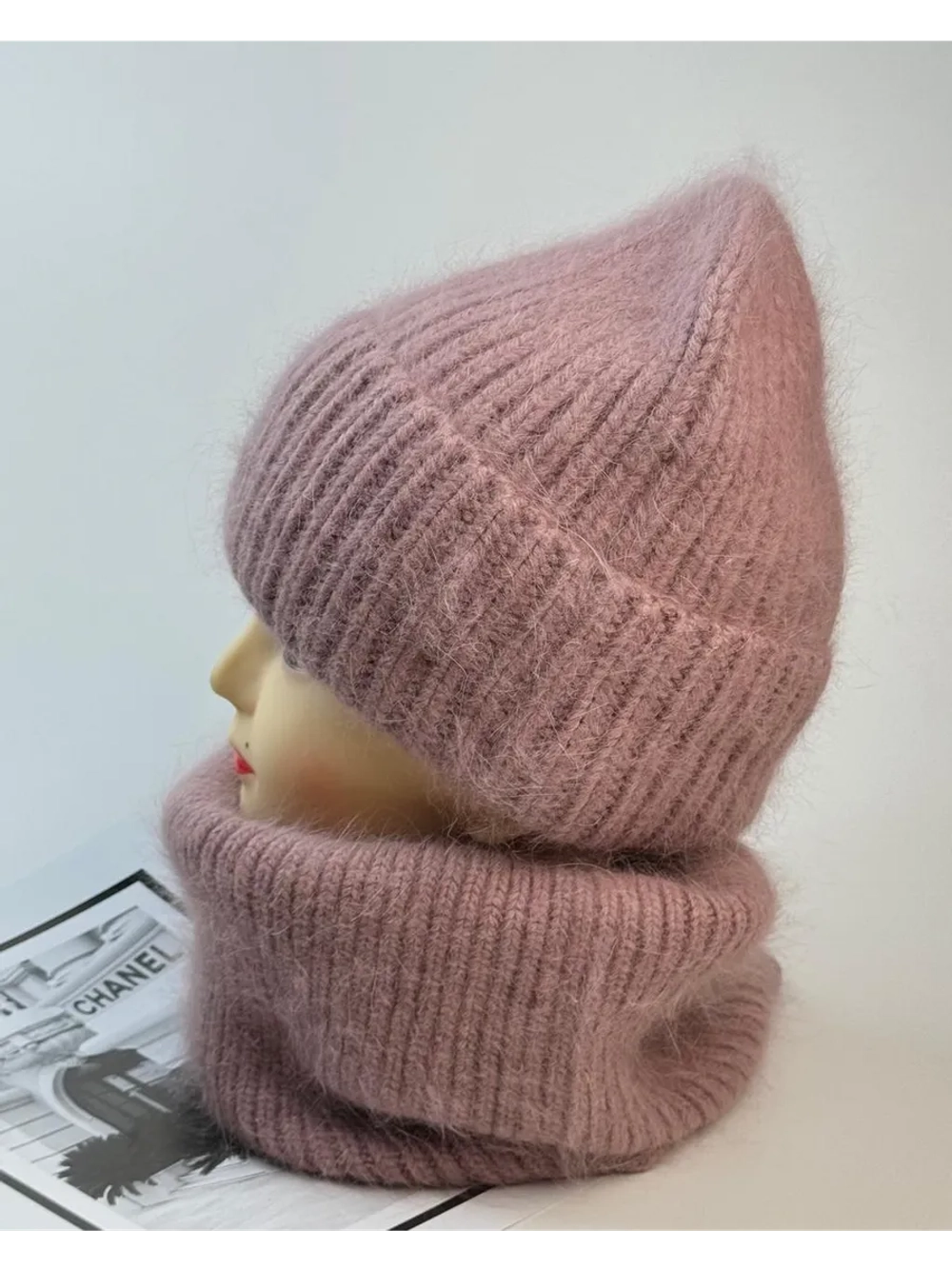 комплект шапка с шарфом- снуд зимний вязаный