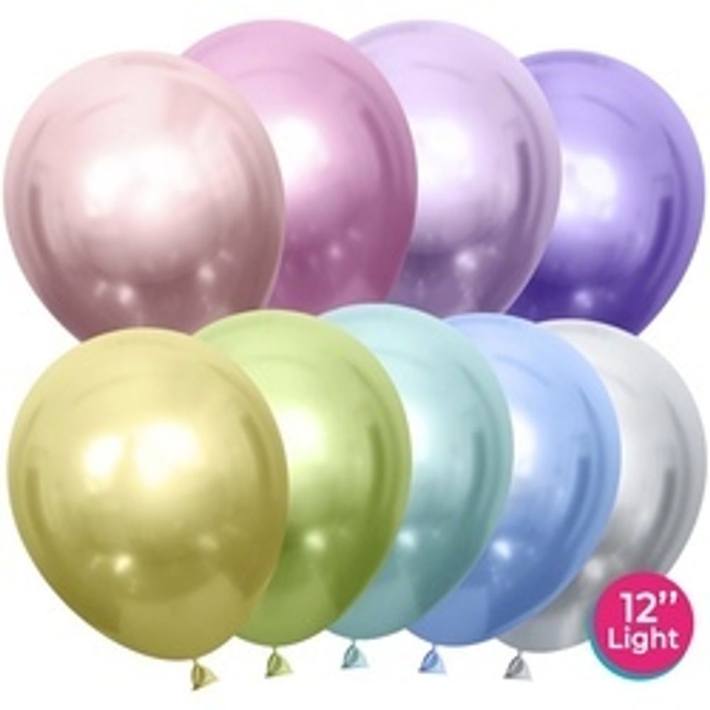 Шар (12"/30 см) Ассорти, 9 цветов, лайт, хром 50 шт.
