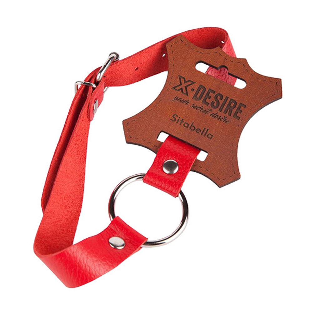 Кляп-кольцо на красных кожаных ремешках Sitabella BDSM Accessories 3092-2