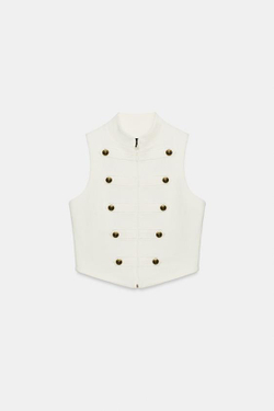 ZARA ЖИЛЕТ С ВОРОТНИКОМ ХАЛТЕР И ПУГОВИЦАМИ, ЭКРЮ
