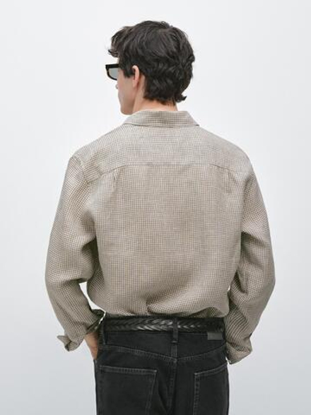Massimo Dutti Рубашка в клетку из 100% льна, коричневый