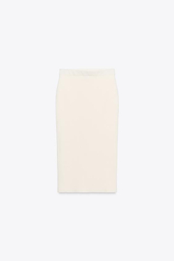 ZARA ТРИКОТАЖНАЯ ЮБКА МИДИ, ЭКРЮ