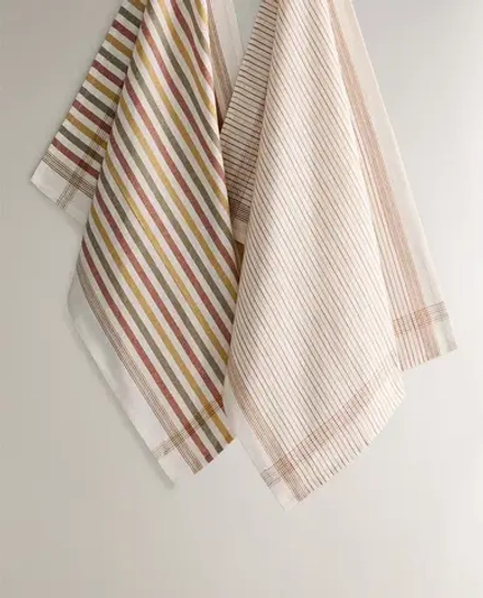 ZARA HOME КУХОННОЕ ПОЛОТЕНЦЕ В КОНТРАСТНУЮ ПОЛОСКУ (НАБОР ИЗ 2 ШТ.), ЗЕЛЕНЫЙ