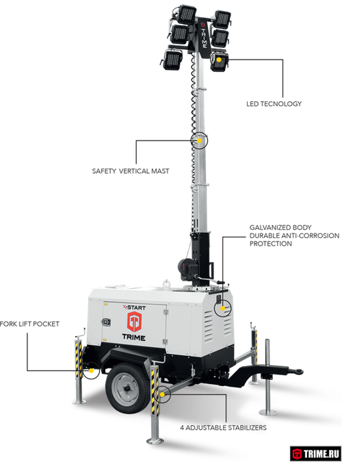 Осветительная мачта TRIME X-START 6X160W LED дизельная - [8.5 м / Kubota]