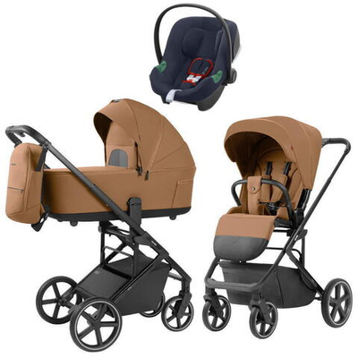 Коляска Carrello Alfa CRL-6522 2025 Cybex Aton B2 i-Size Bay Blue 3 в 1 Honey Beige