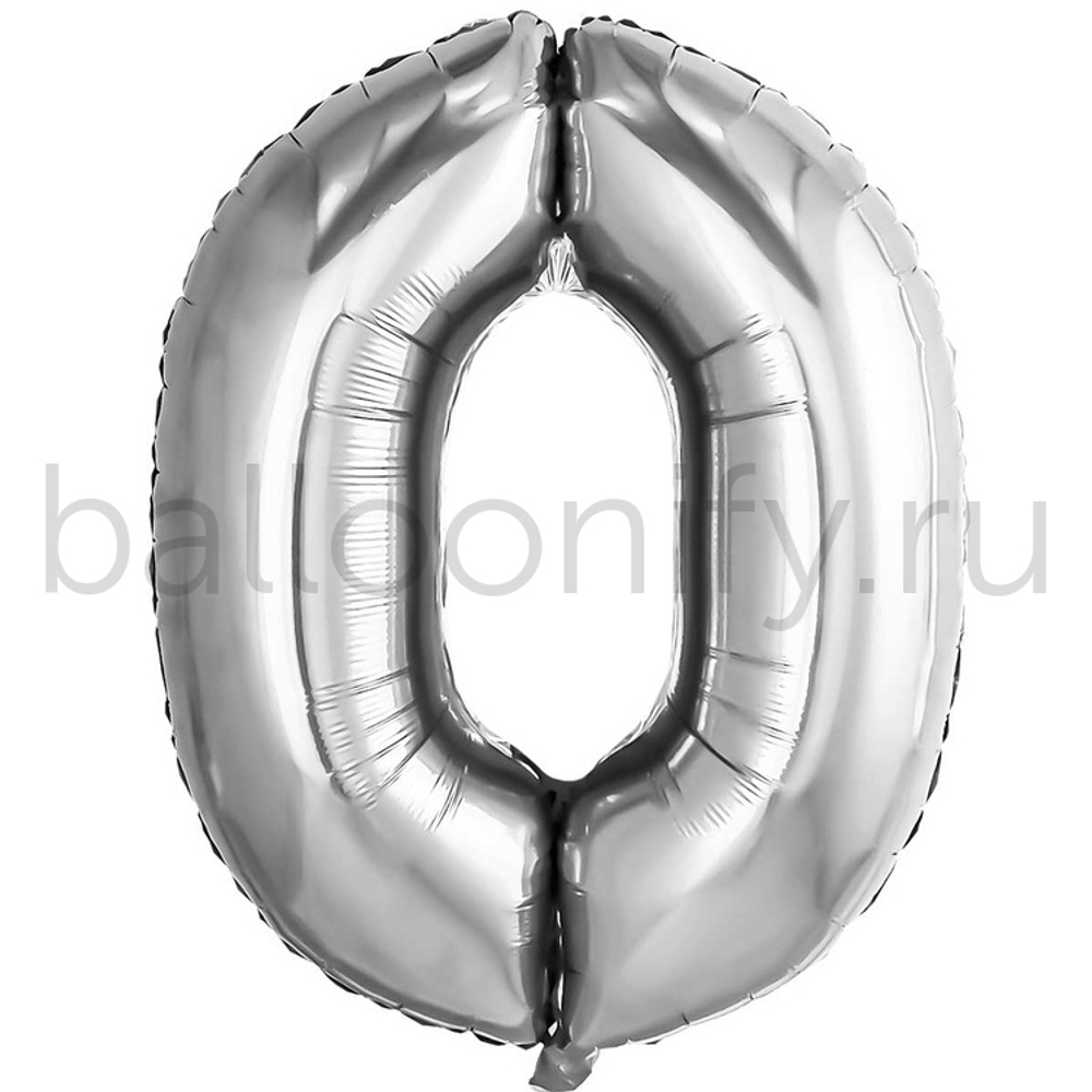 Шар ЦИФРА 0 Металлик Silver 32" 81 см