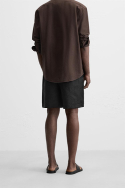 ZARA ШОРТЫ ИЗ 100% ЛЬНА, ЧЕРНЫЙ