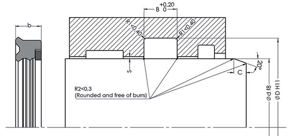 A187-060/1 PU U-образное штоковое уплотнение 60-70-12,5
