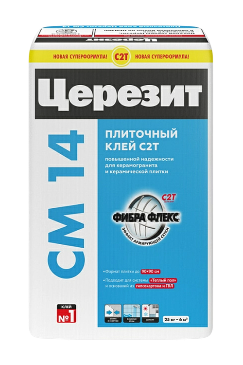 Клей для плитки и керамогранита Церезит CM 14 C2T 25 кг
