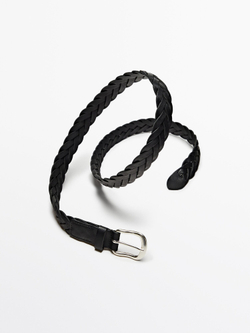 Massimo Dutti Плетеный ремень из кожи, черный