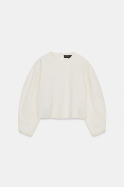 ZARA УКОРОЧЕННЫЙ ТОП С ОБЪЕМНЫМИ РУКАВАМИ, ЭКРЮ