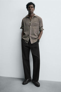 ZARA БРЮКИ RELAXED FIT СО СКЛАДКАМИ, ЧЕРНЫЙ