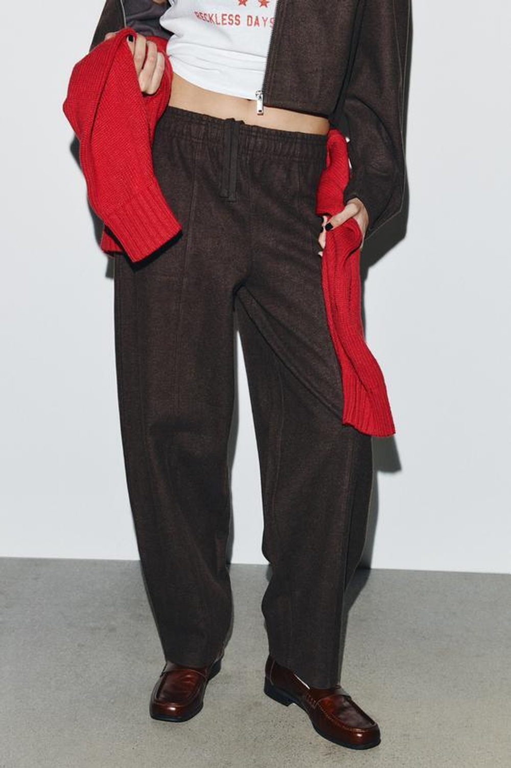 ZARA БРЮКИ ПРЯМОГО КРОЯ ИЗ МЯГКОЙ ТКАНИ, КОРИЧНЕВЫЙ