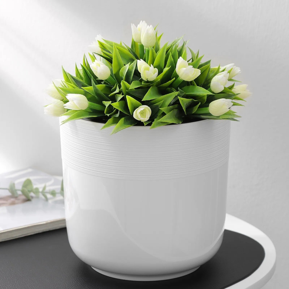 Горшок для цветов пластмассовый "Линель" 4,5л, д19см, h19см, со вставкой, белый