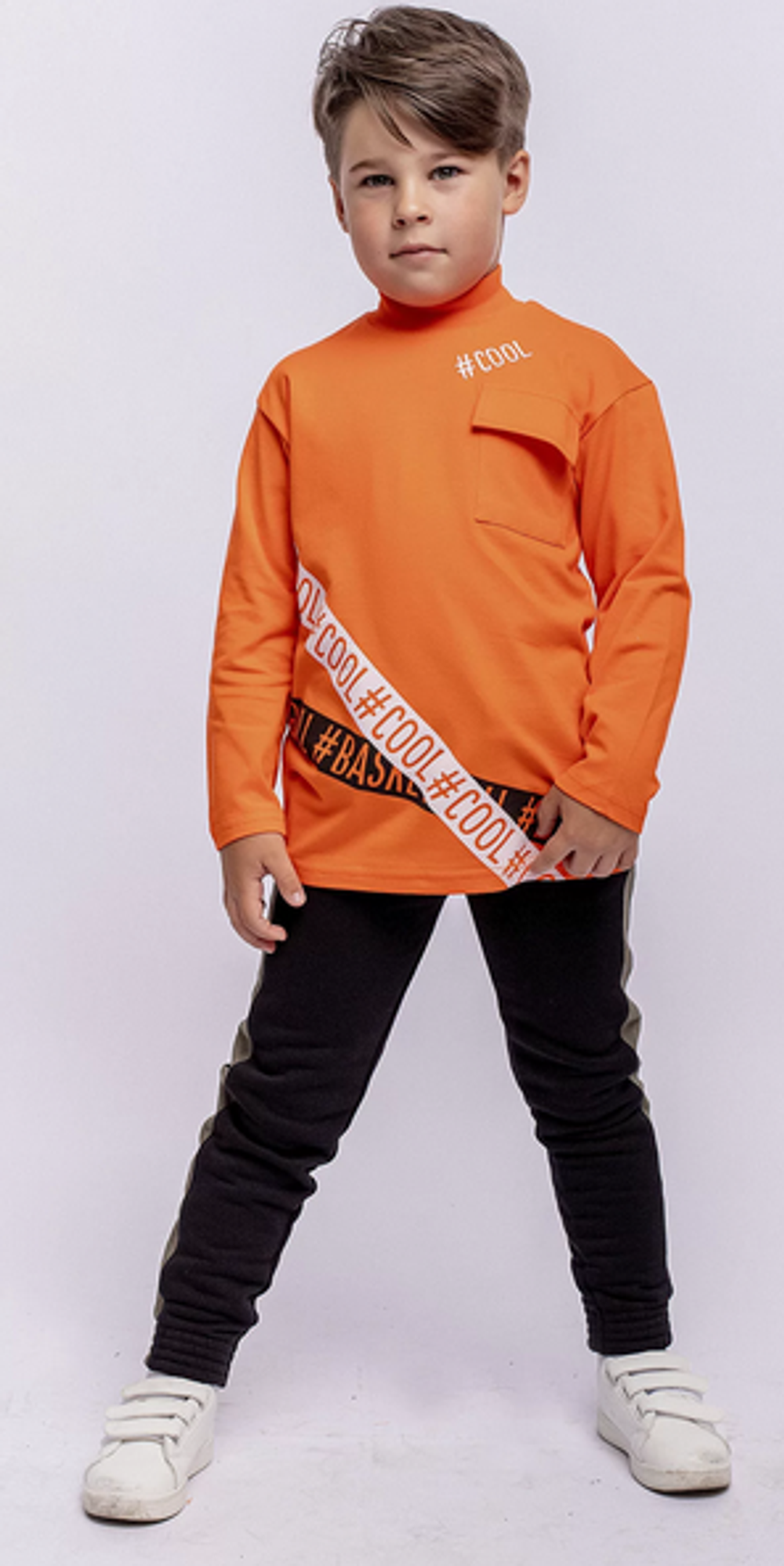 Лонгслив для мальчиков дл.рукав 058_ОС22 оранжевый р.128 (Батик)