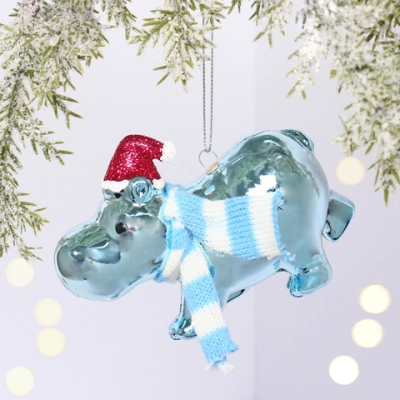 Ёлочная игрушка «Весёлый бегемот» 5*10*8,5 см, Голубой