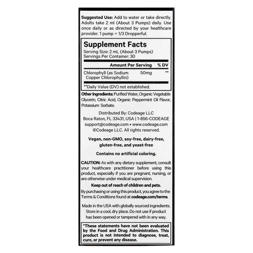 Codeage, Chlorophyll Liquid Drops, перечная мята, 60 мл (2 жидк. Унции)