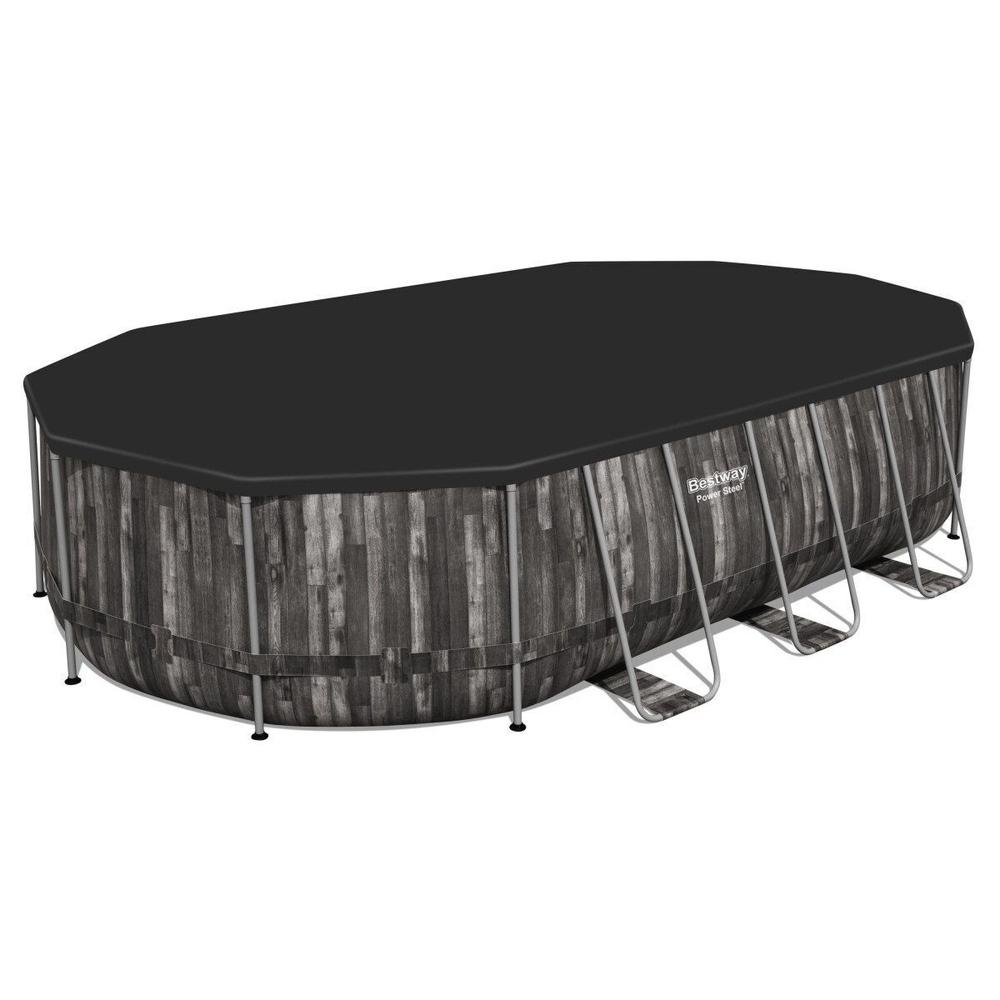 Каркасный бассейн Bestway Steel Wood Style 5611R (610х366х122 см) с картриджным фильтром, лестницей и тентом