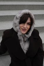 Меховой манишон 2в1 серый жемчуг