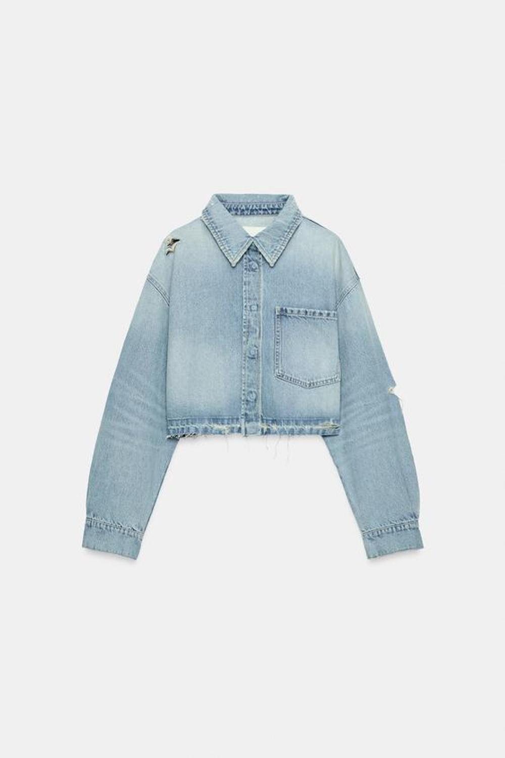 ZARA УКОРОЧЕННАЯ ДЖИНСОВАЯ КУРТКА-РУБАШКА TRF, ГОЛУБОЙ
