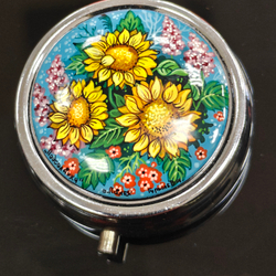 Сувенирный контейнер для хранения мелочей с ручной росписью Палех "Подсолнухи"