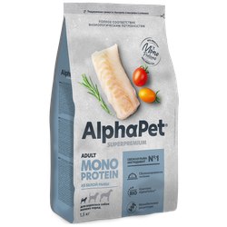 Сухой корм ALPHAPET Monoprotein для собак мелких пород с белой рыбой - 1,5 кг