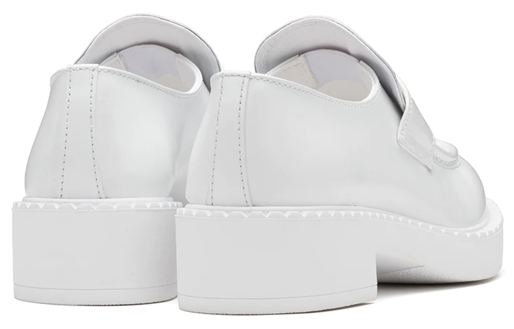 PRADA Chocolate Leather Loafers Women"s White