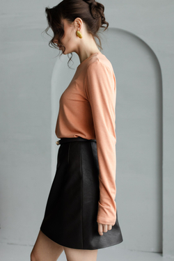 Юбка из эко-кожи мини темно-коричневая