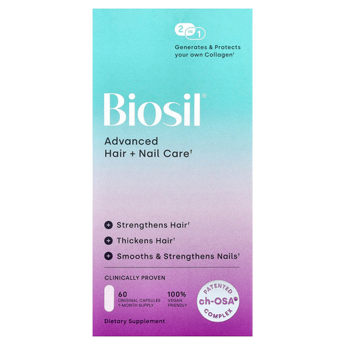 Biosil, улучшенная формула для ухода за волосами и ногтями с биотином, 60 оригинальных капсул