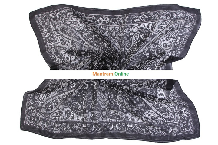 Платок материал Шелк 100% "Слоны с огурцами" цвет белый на черном 100x100см.