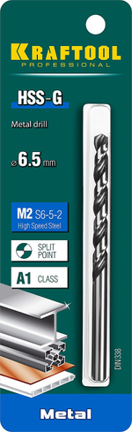 KRAFTOOL HSS-G, 6.5 х 101 мм, сталь P6M5, сверло по металлу (29651-6.5)