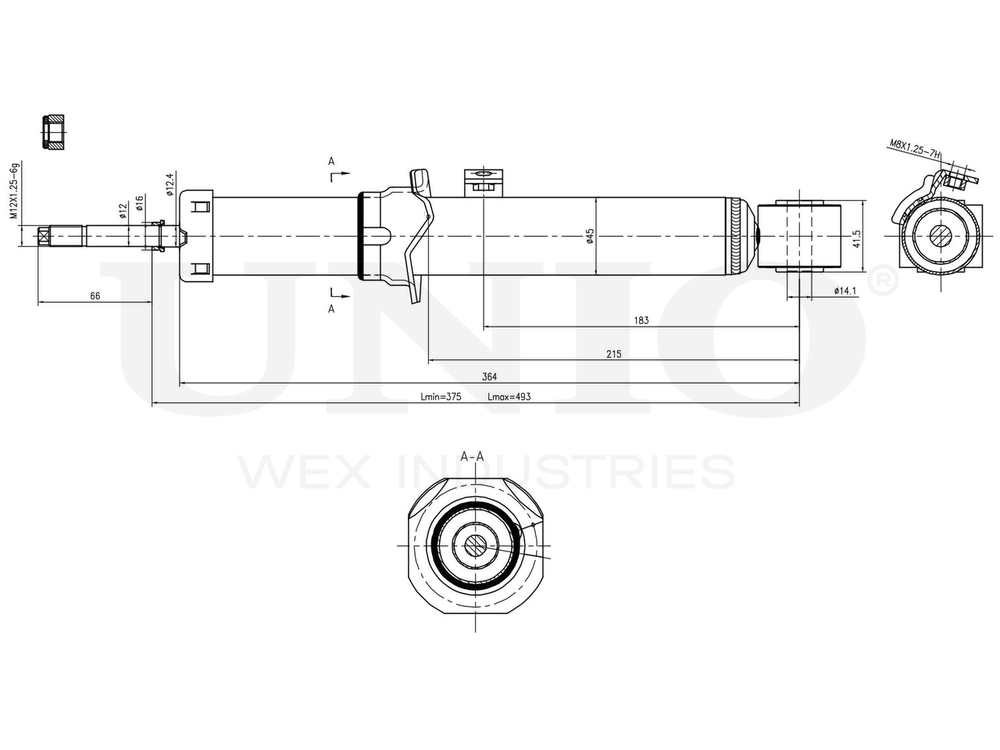 Амортизатор газовый передней подвески правый UNIO SAB-10003