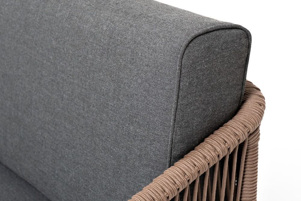 "Канны" лаунж-зона 4-местная из роупа со столом "Верона" (серый гранит), каркас алюминиевый коричневый, роуп коричневый