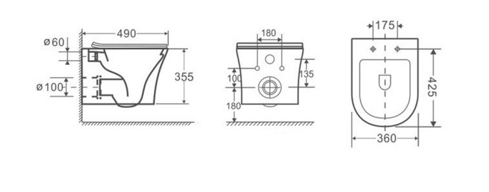 Унитаз ADIGE Aria подвесной безободковый Ceruttispa CT7837 (490x360x355)