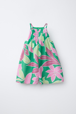 ZARA КОРОТКИЙ КОМБИНЕЗОН С ЦВЕТОЧНЫМ ПРИНТОМ, ЗЕЛЕНЫЙ