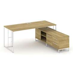 Rift Direct Стол руководителя на опорной тумбой RF.SRT-24 (R) Дуб Винченцо/Металл Белый/Белый Ручки