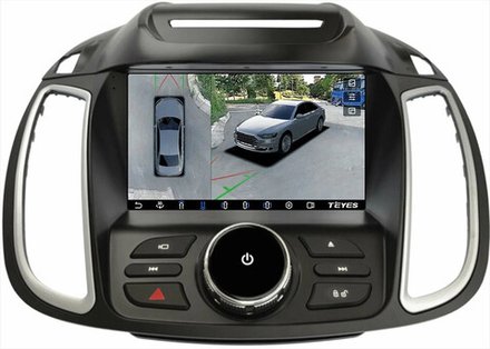 Магнитола для Ford Kuga 2 2012-2019 (без SYNC, рамка с кнопками тип 1) - Teyes CC3-2K-360 монитор 9.5" 2K QLED на Android 10, 6Гб+128Гб, CarPlay, 4G SIM-слот, 4 камеры в комплекте