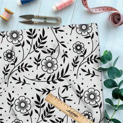 Ткань шелк Армани чёрные цветы на бежевом фоне