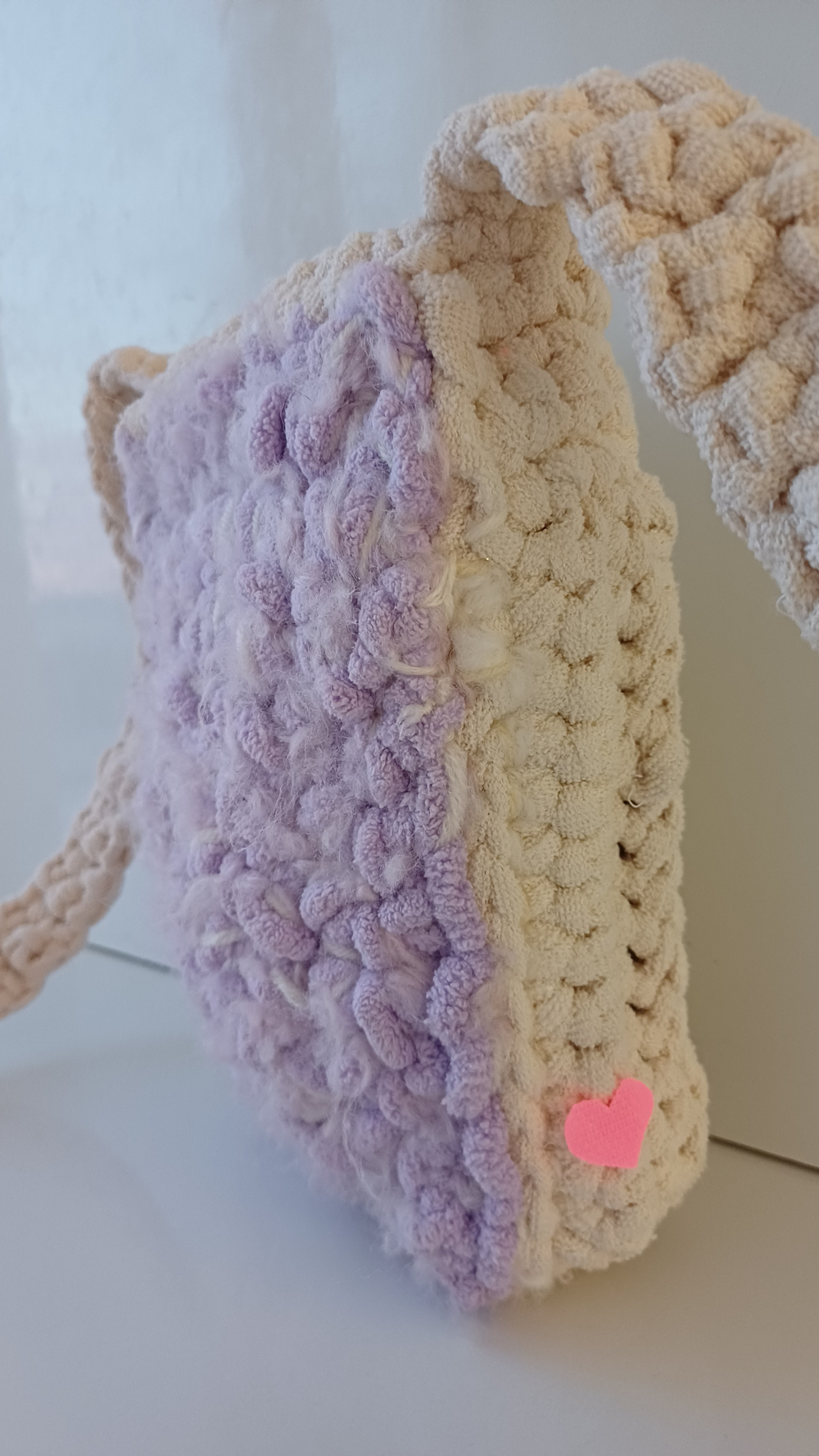 Сумка вязаная кроссбоди фиолетово-бежевая