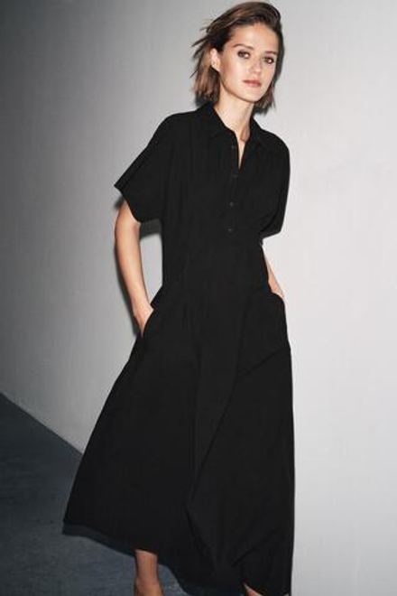 ZARA ПЛАТЬЕ ИЗ ПОПЛИНА С КОРОТКИМИ РУКАВАМИ — ZW COLLECTION, ЧЕРНЫЙ