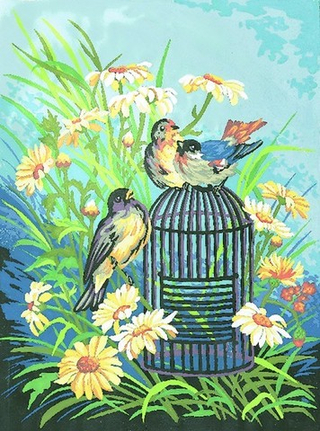 "Птицы в клетке"-10324 канва с рисунком