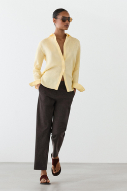 Massimo Dutti Свободная рубашка из 100% льна, пастельно-желтый